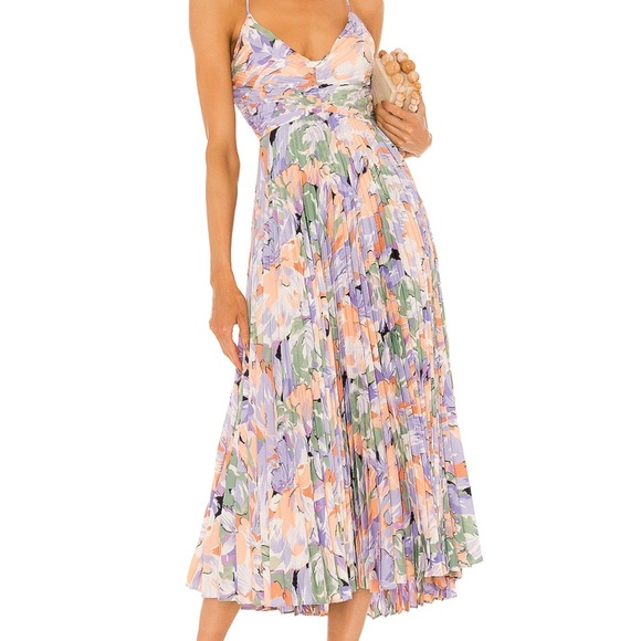 Astr Dresses & Skirts - Astr Floral Pleated Midi Dress in Lavender & Peach